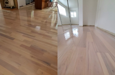 Light brown and dark brown checkered wood floor made out of stain