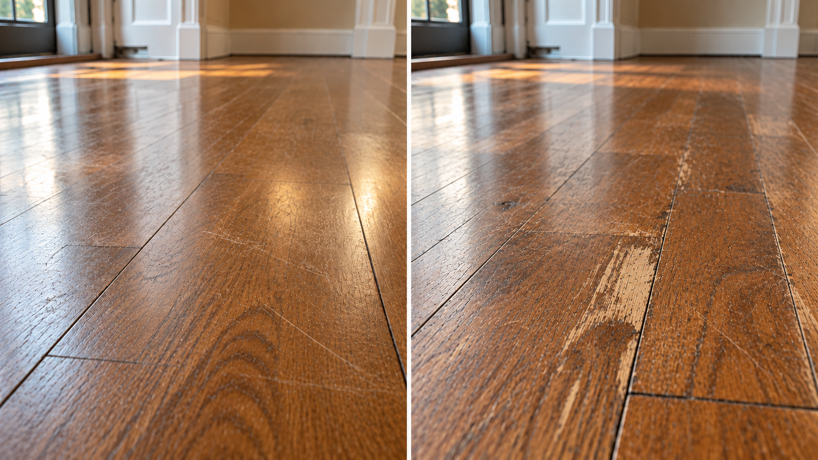 Comparison of wood floor wear and finish condition