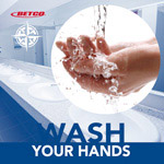 Washing hands in running water poster